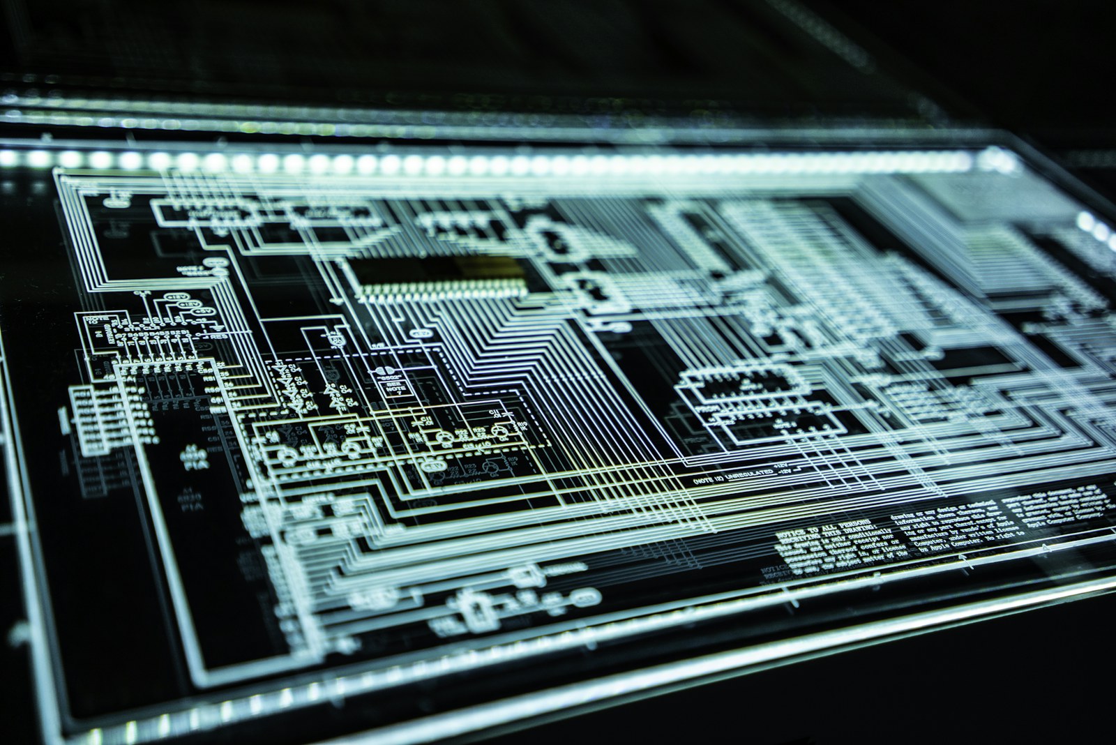 Illuminated circuitry in close detail